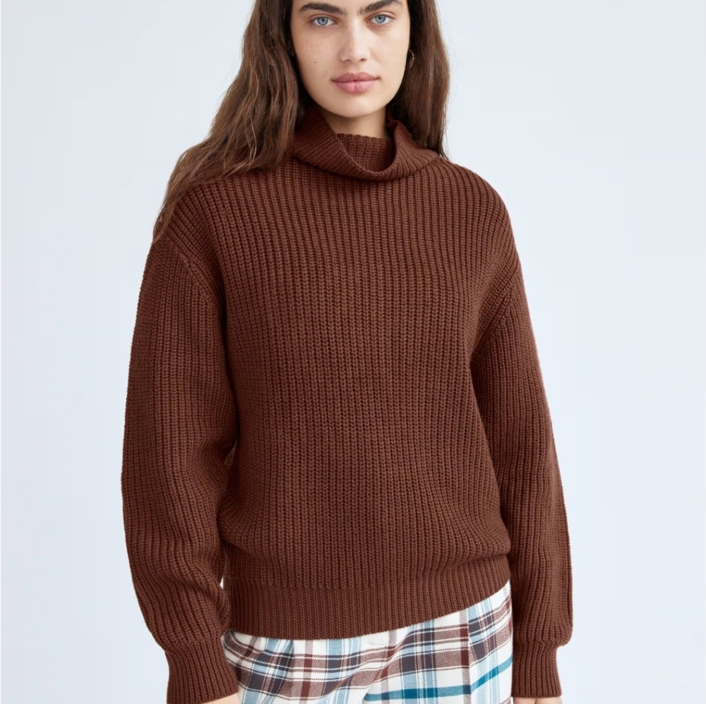 Wilfred Brown Ribbed Cowl Neck Sweater